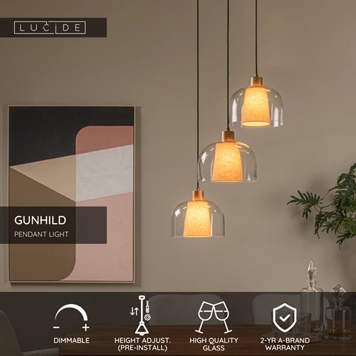 Lucide GUNHILD - Pendant light - 3xE27 - Transparant - USP